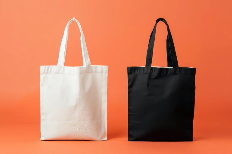 Fabric tote mockup of canvas bag in studio setting